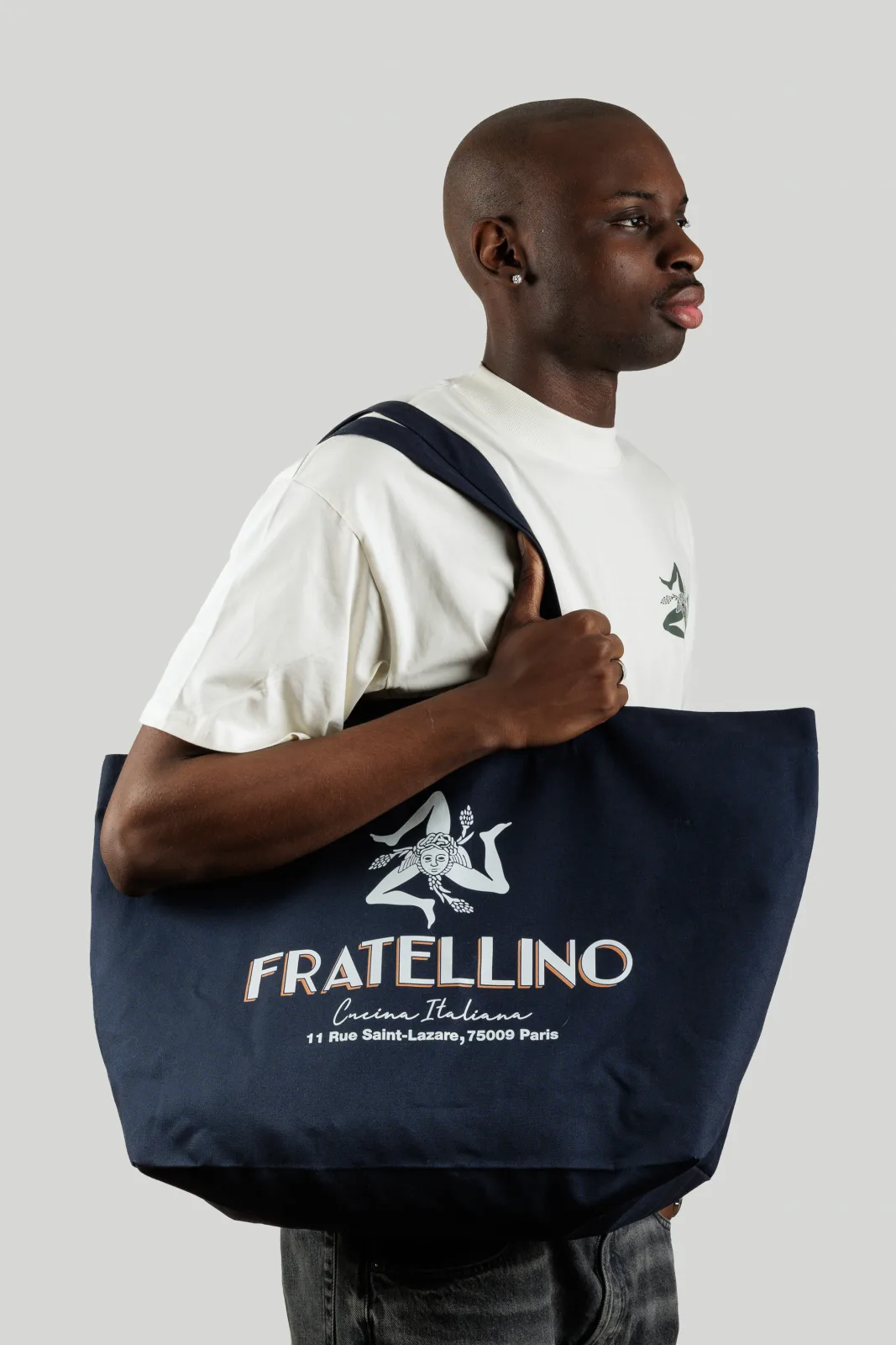 Borsa Cucina Fratellino blu navy, vista di tre quarti