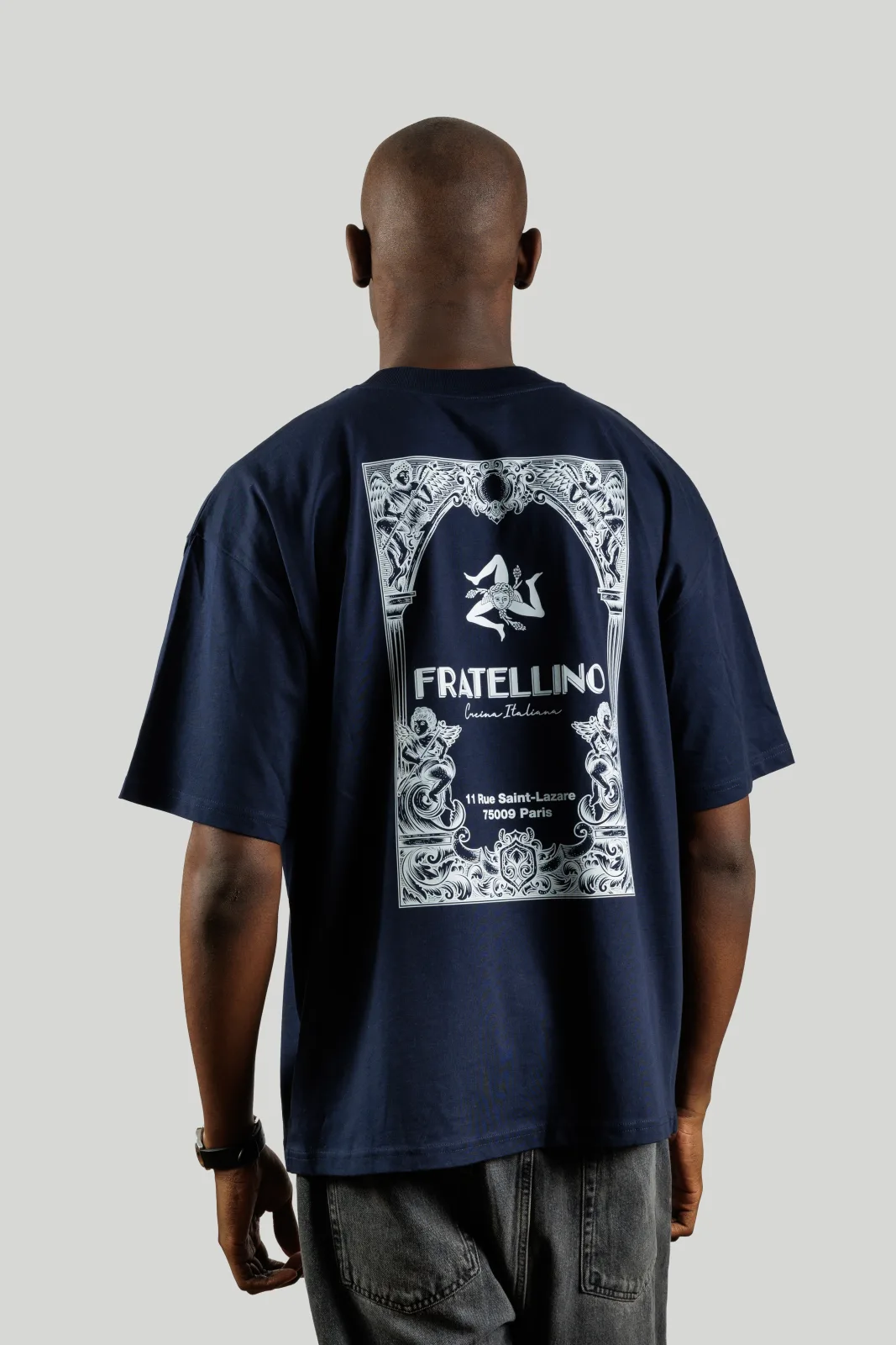 T-shirt Sicilia blu navy, vista posteriore