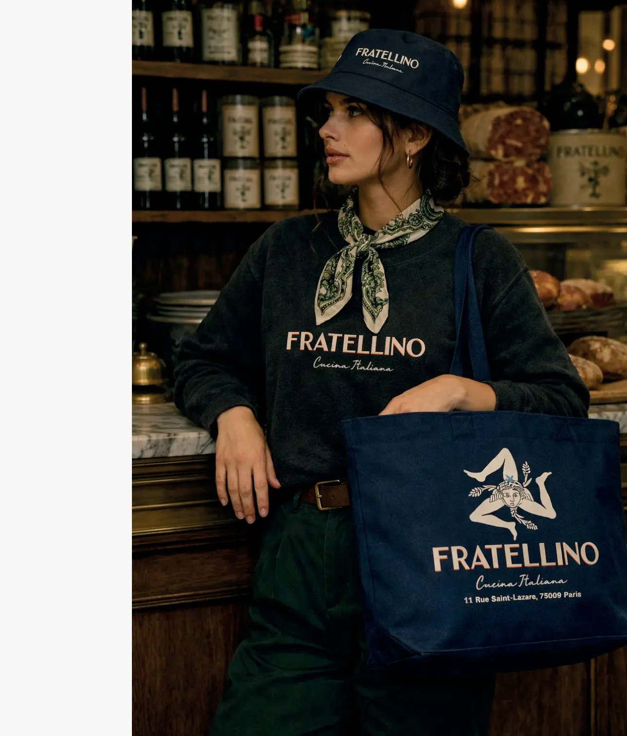 La bolsa Fratellino combinada con un sombrero de pescador