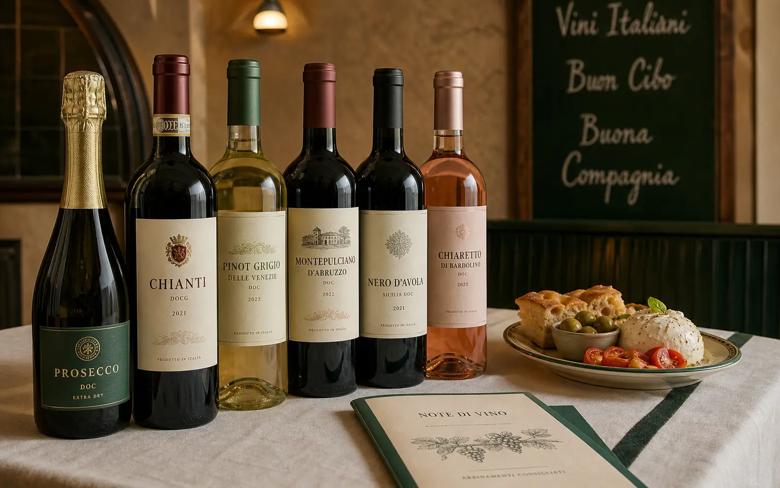 Bouteilles de vins italiens sur une table Fratellino