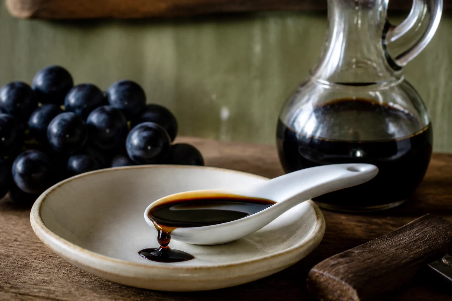 Bouteille d'Aceto Balsamico Tradizionale et barriques en bois