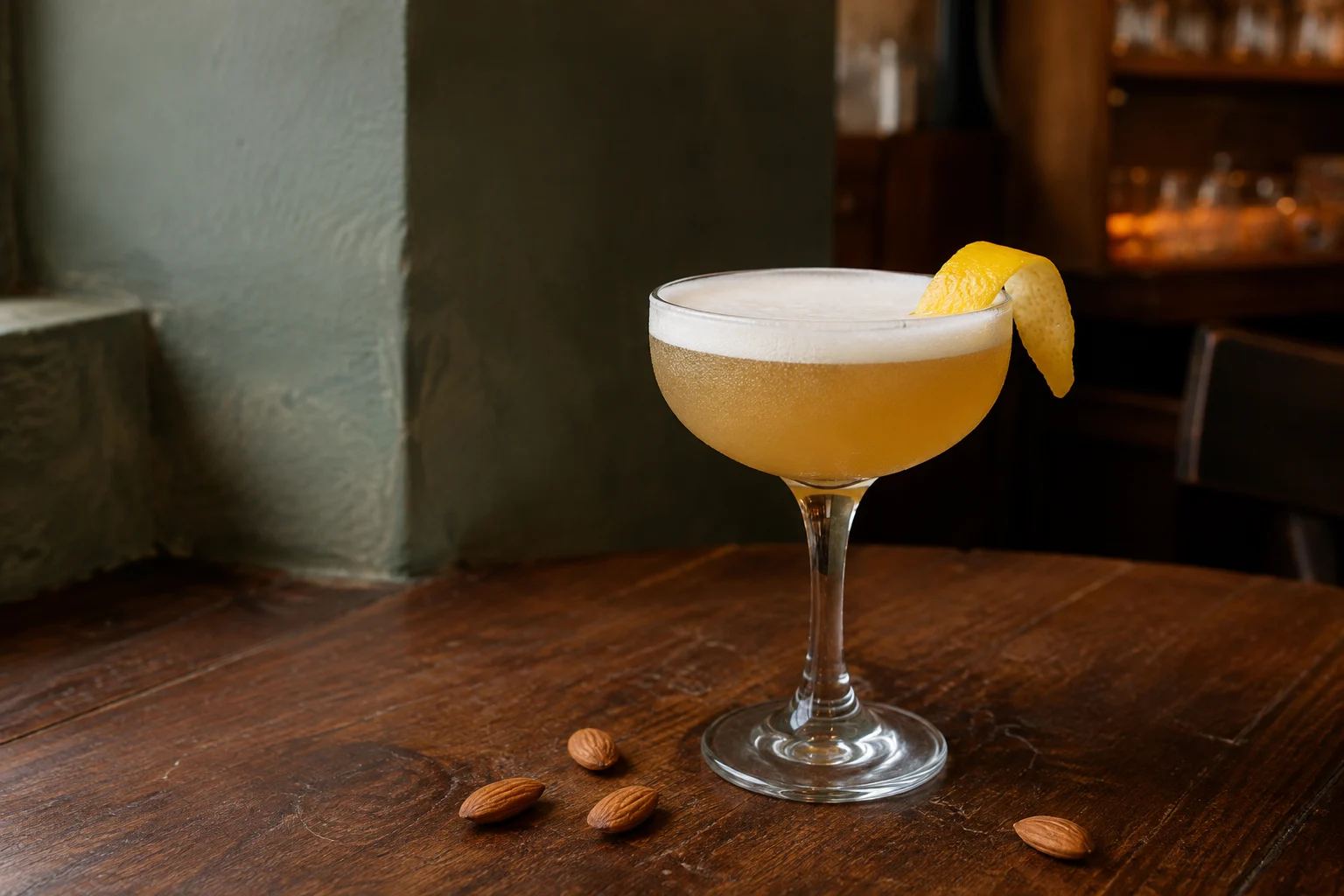 Verre d’Amaretto Sour avec citron en décor