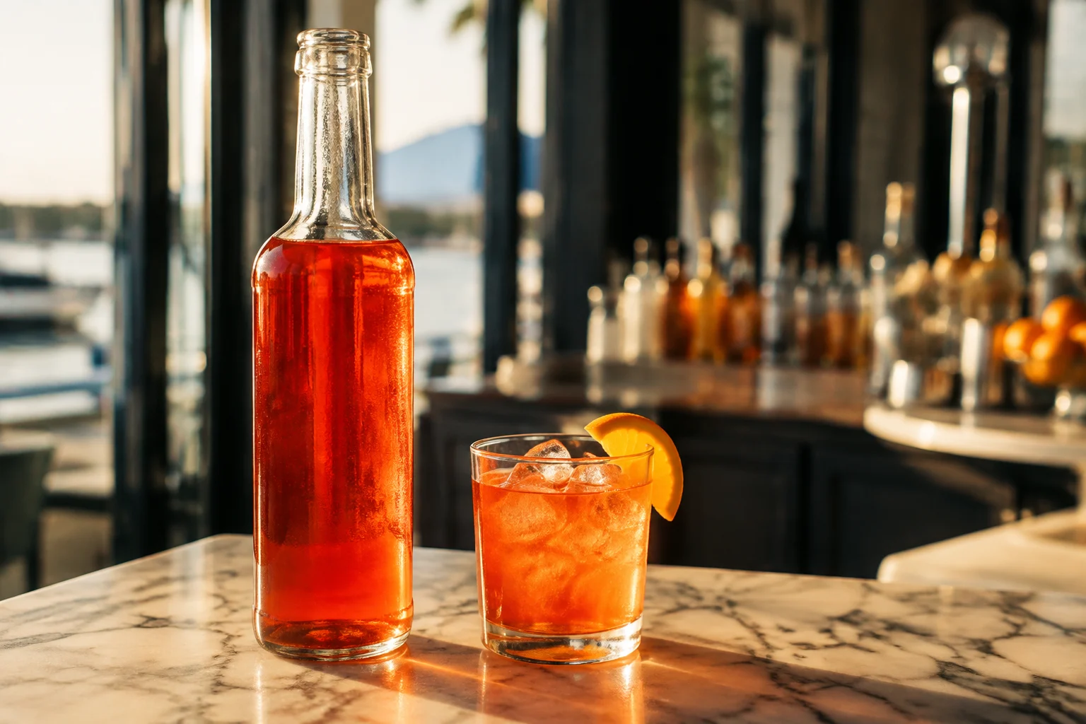 Verre de Spritz à l’Aperol avec tranche d’orange