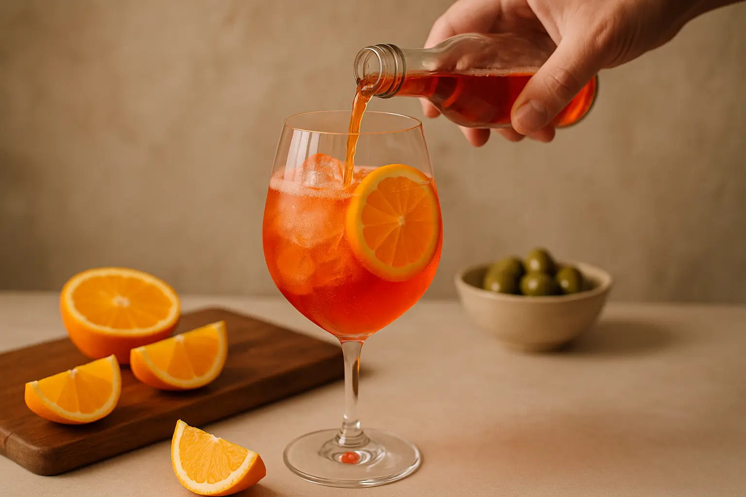Verre de Spritz à l’Aperol avec tranche d’orange