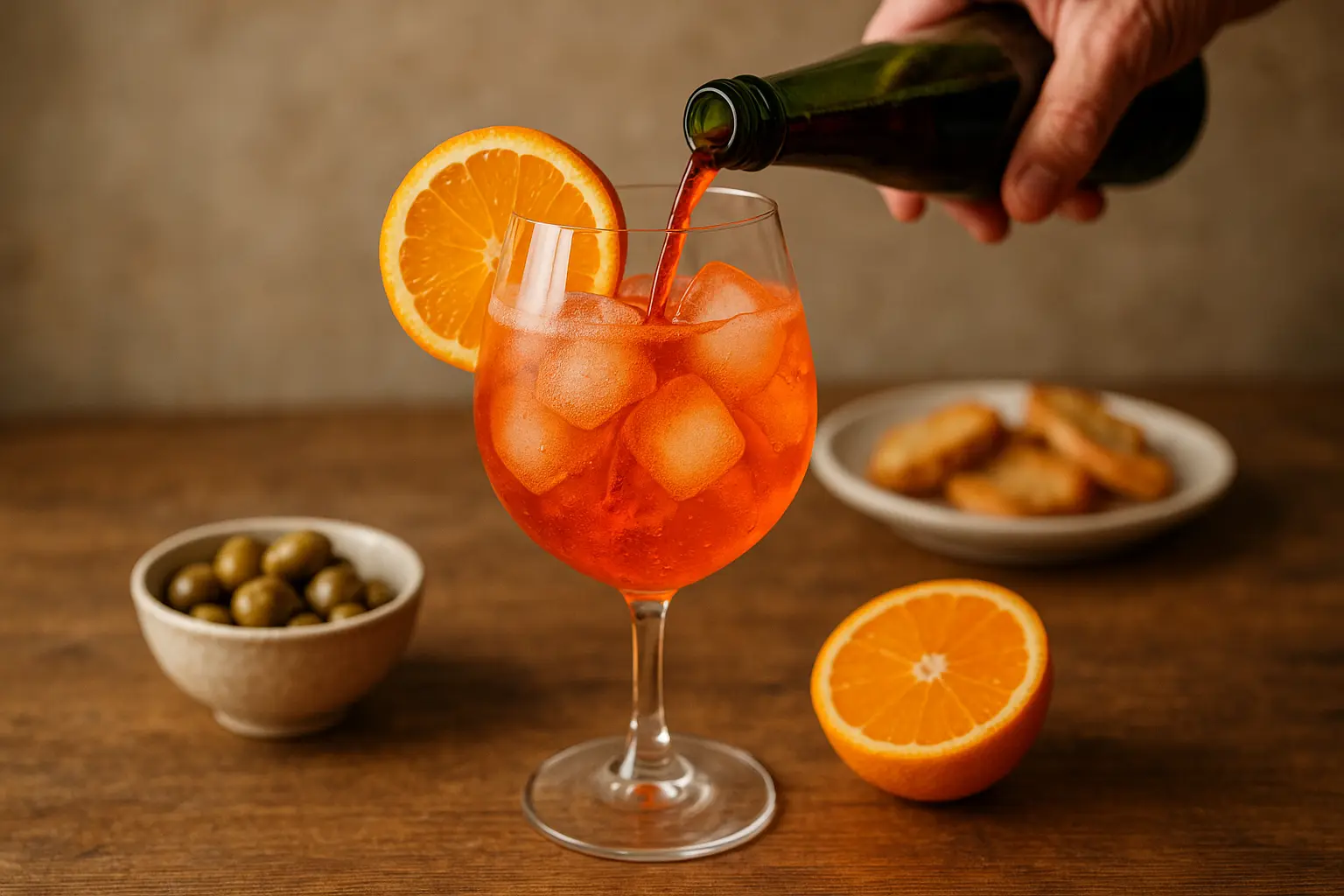 Verre d'Aperol Spritz avec tranche d'orange et glaçons