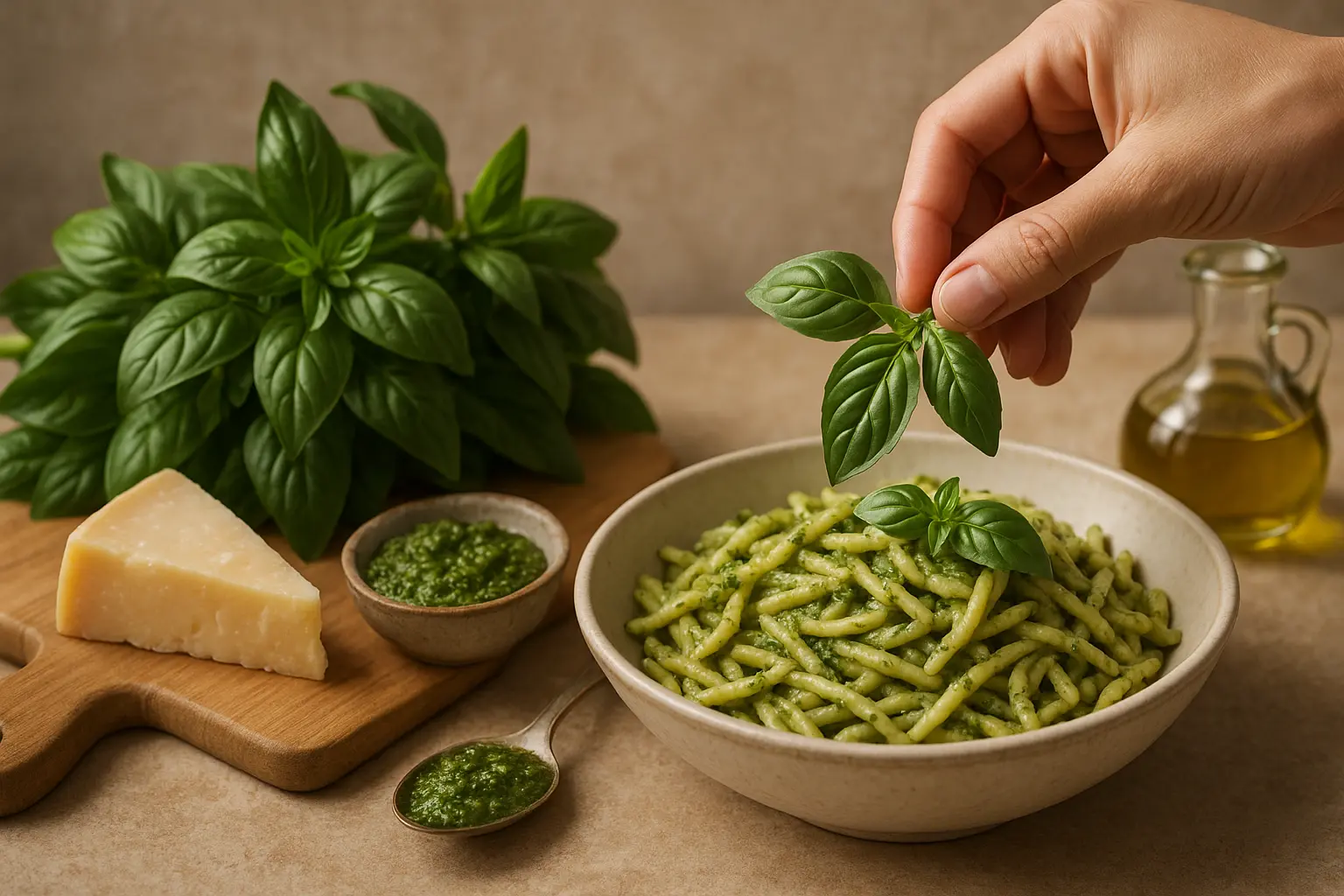 Feuilles vertes de basilic Genovese fraîches