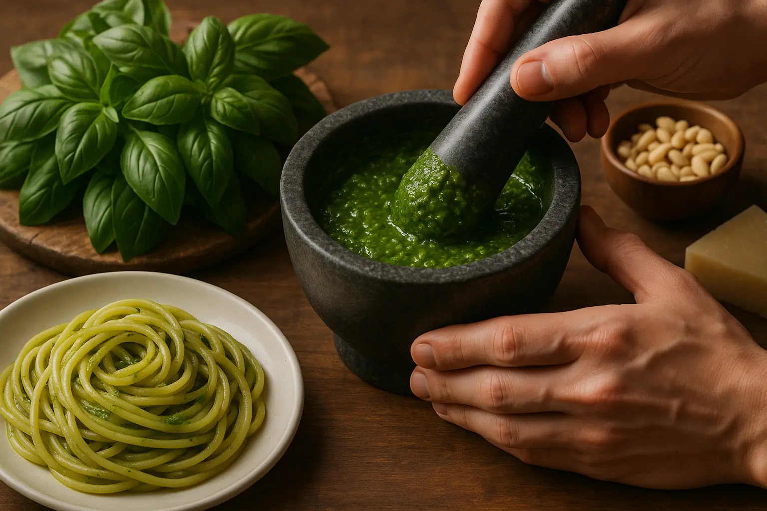Feuilles de basilic Genovese fraîches dans la lumière