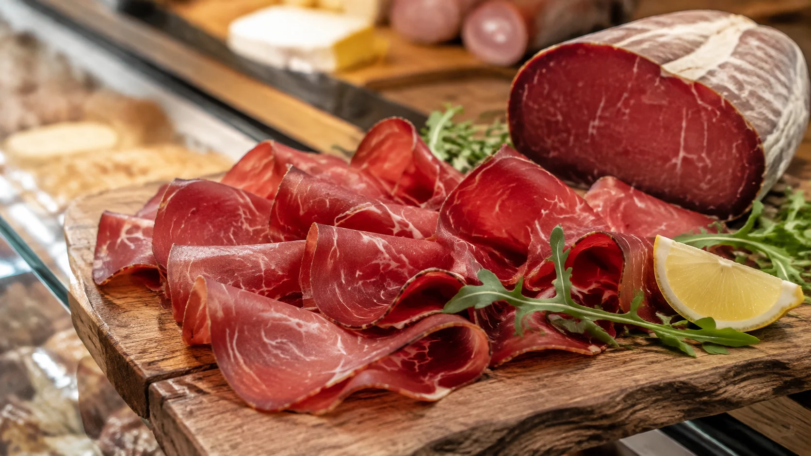 Fines tranches de bresaola italienne avec roquette et copeaux de parmesan