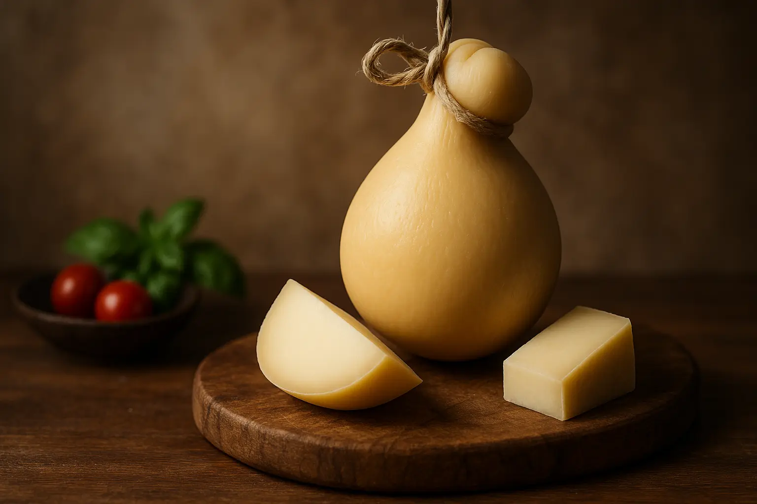 Fromage caciocavallo suspendu en forme de poire