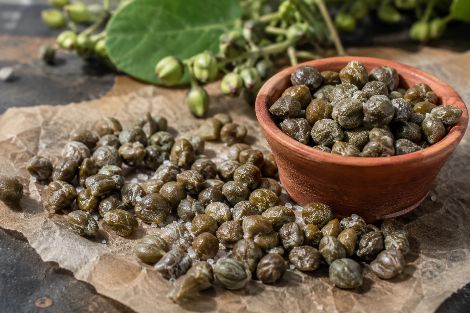Petits bocaux de câpres de Pantelleria, condiment typique sicilien