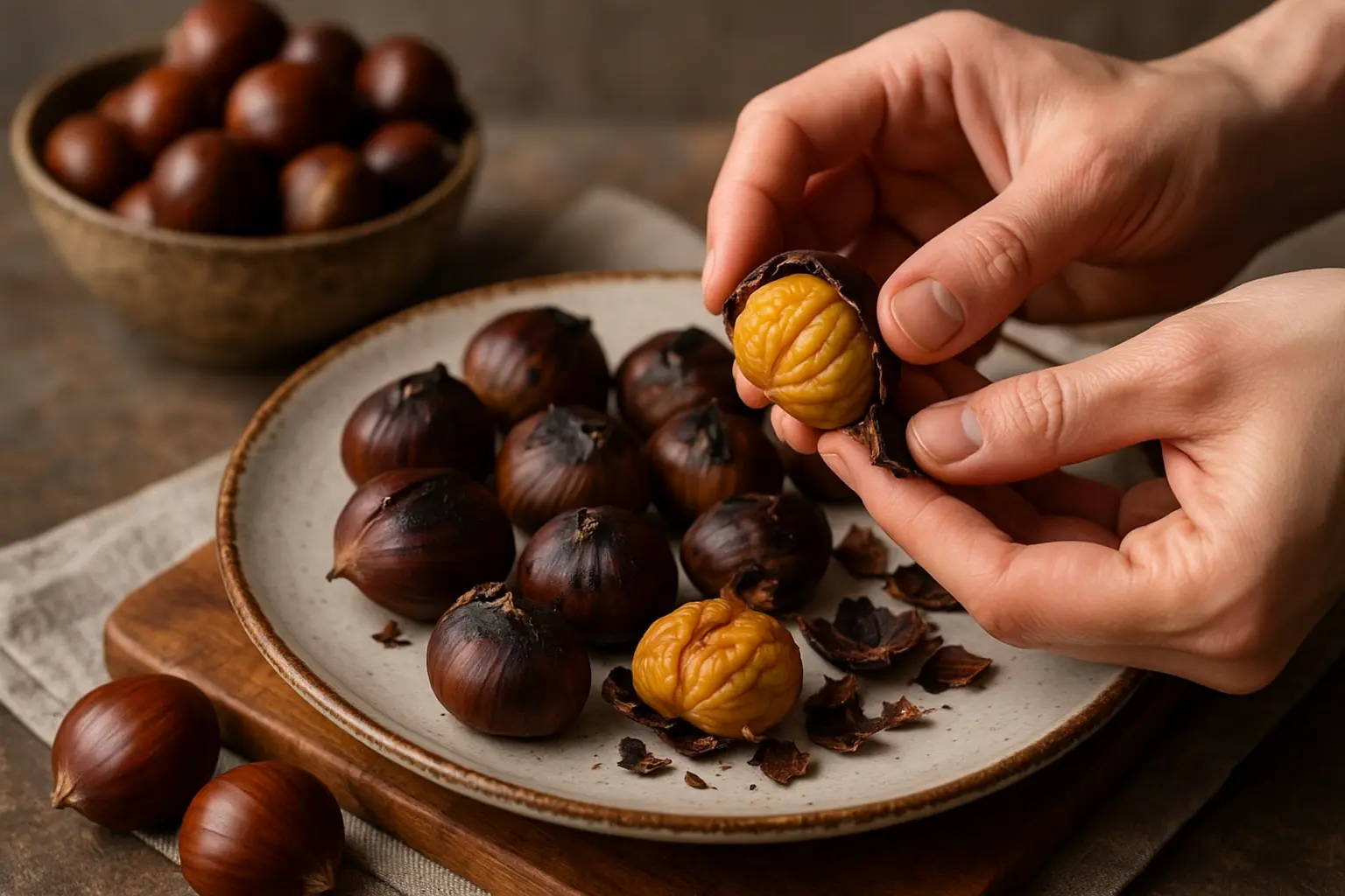 Marrons du Mugello dans leurs bogues, illustration d’un produit toscan traditionnel