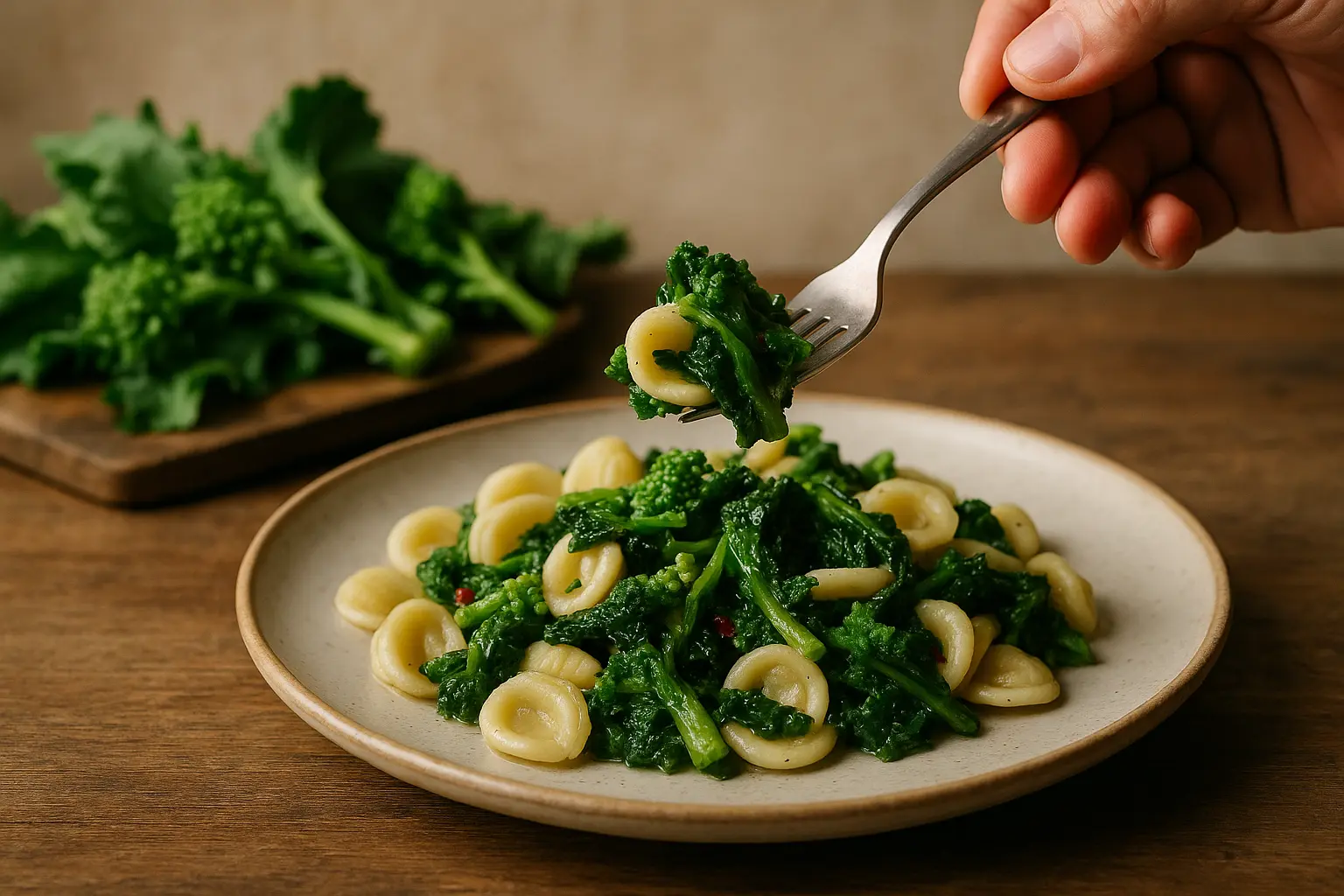 Cime di rapa fraîche sur un fond en bois