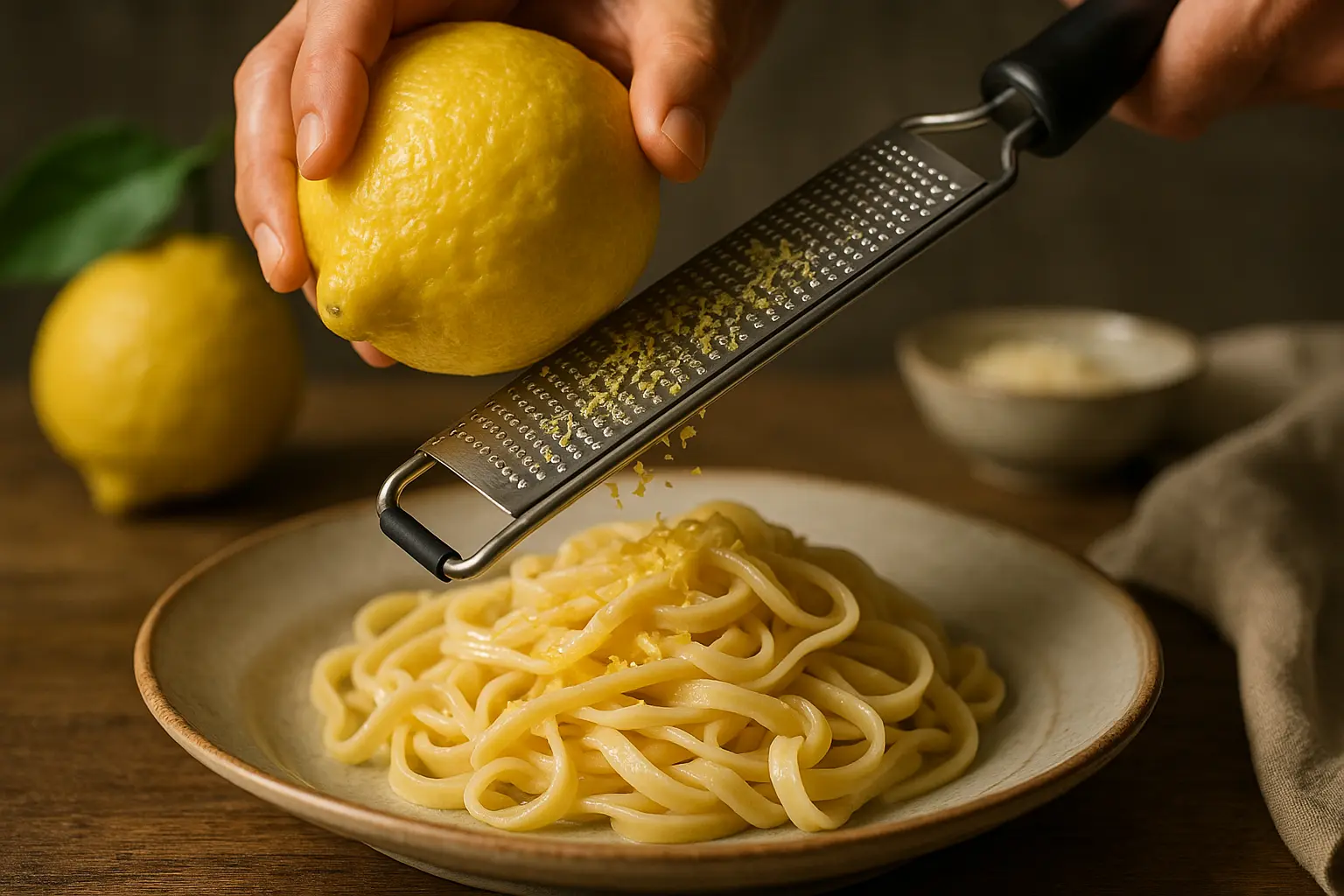 Citron d’Amalfi posé sur une branche avec la mer en arrière-plan