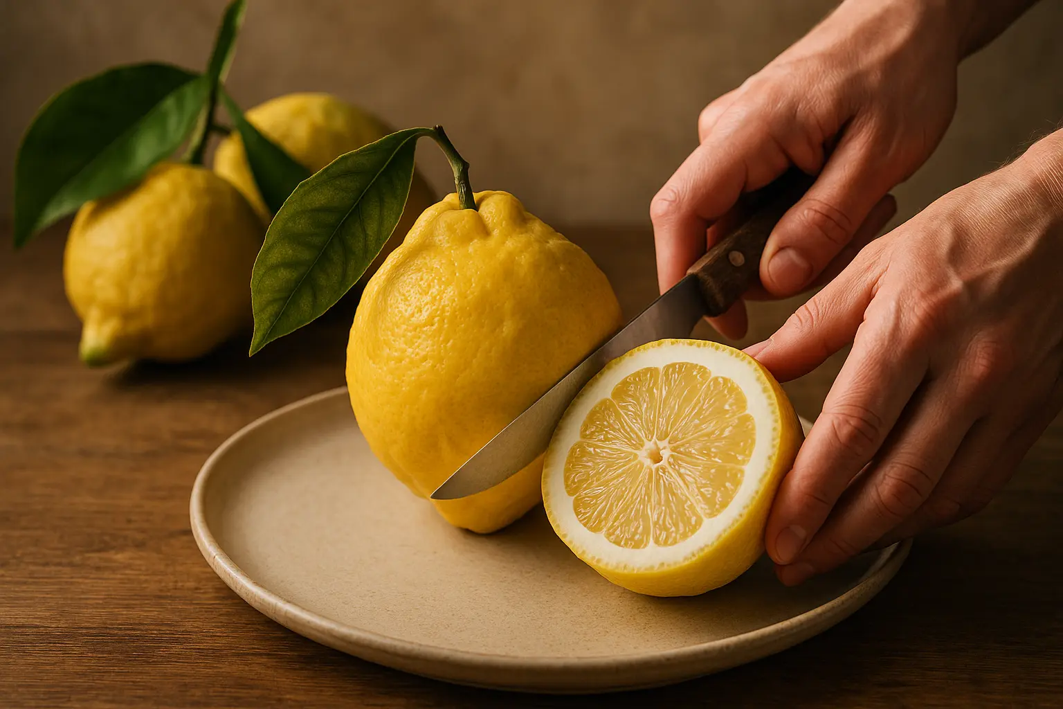 Photo d’un citron d’Amalfi posé sur une terrasse ensoleillée