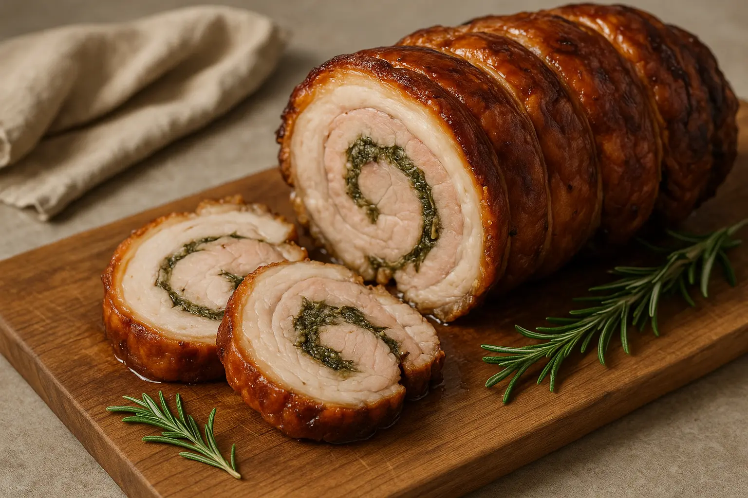 Porchetta italienne avec peau croustillante et tranches fines