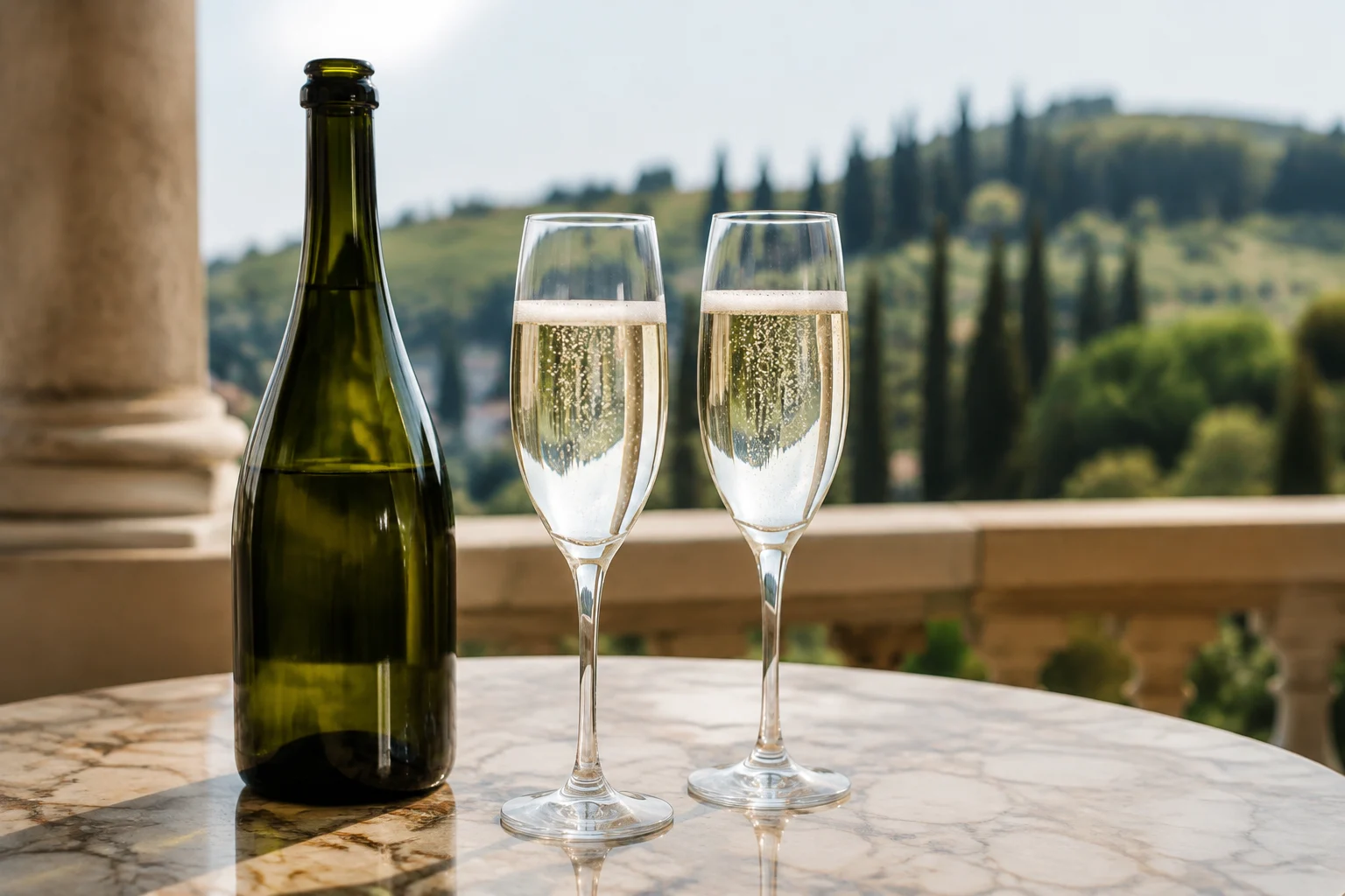 Verre de Prosecco DOC avec bulles fines et lumineuses