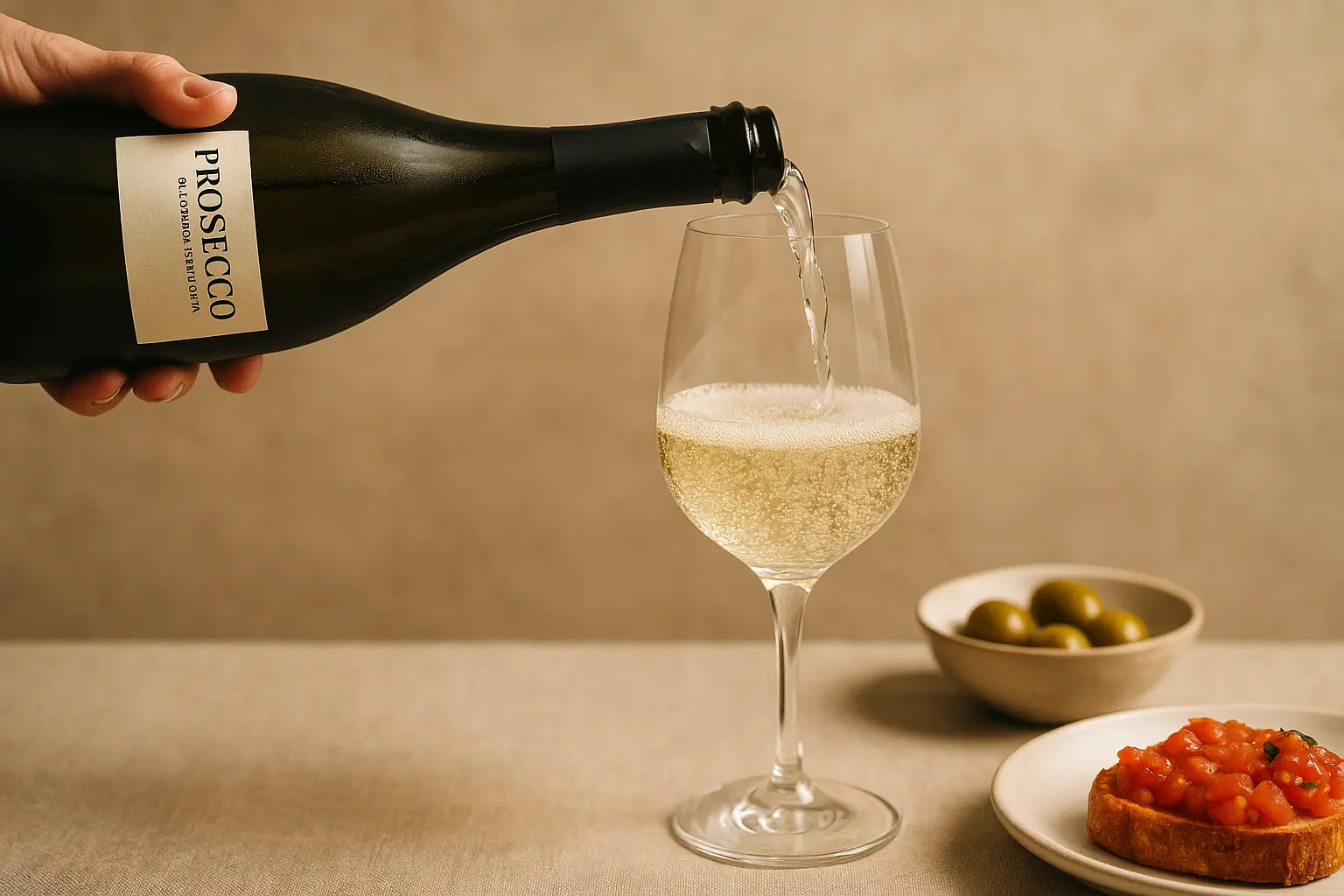 Verre de Prosecco DOC avec bulles fines et lumineuses