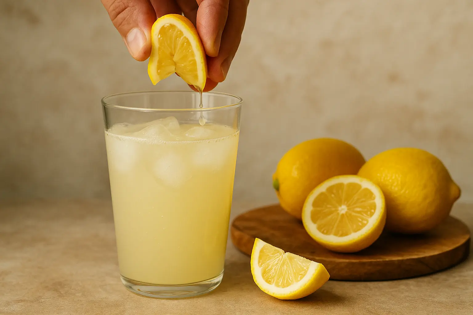 Verre de limonata pétillante avec des citrons siciliens en arrière-plan
