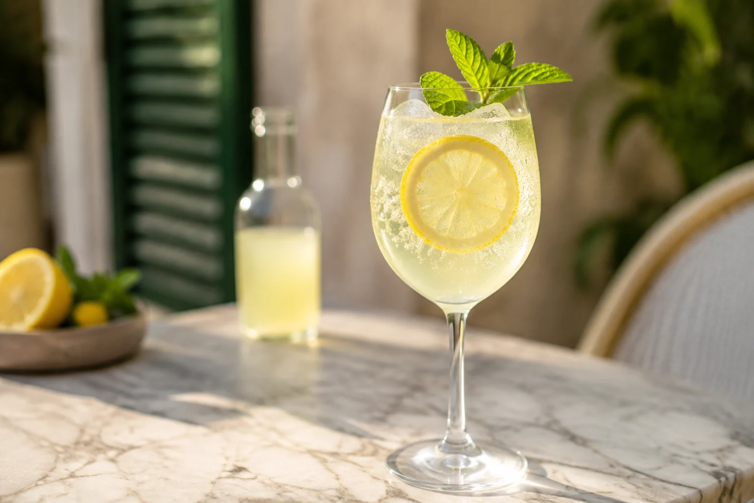 Verre de Limoncello Spritz avec tranche de citron et glaçons