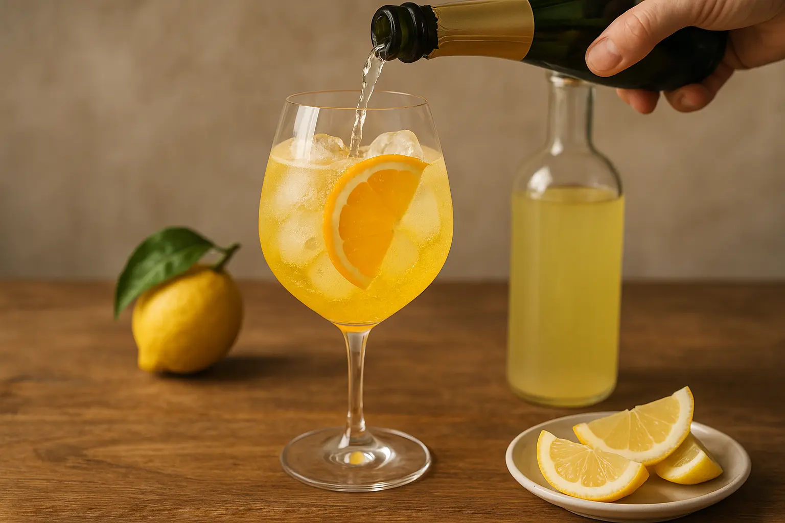 Verre de Limoncello Spritz avec tranche de citron et glaçons