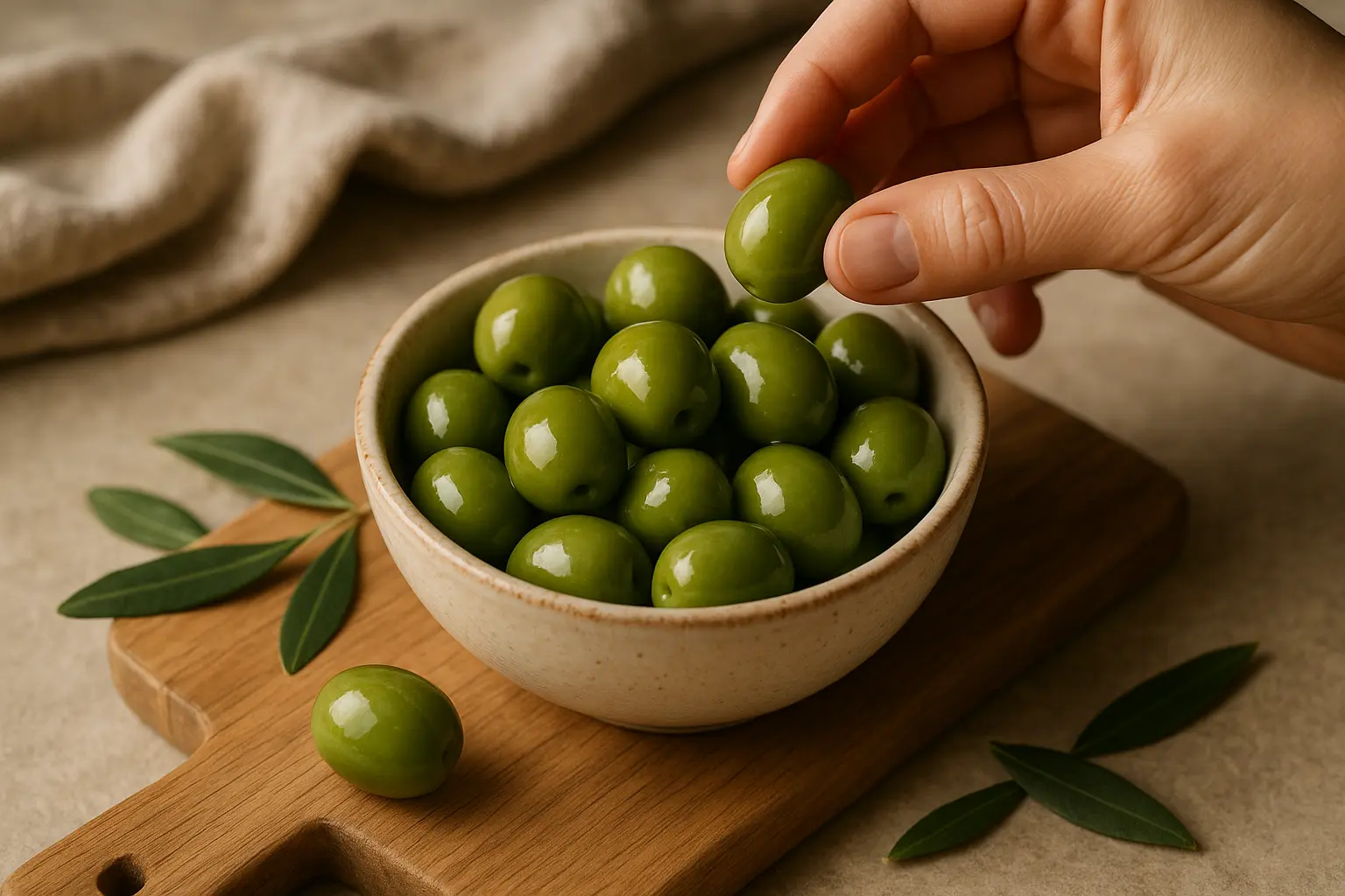 Gros plan sur des olives Castelvetrano vertes et charnues