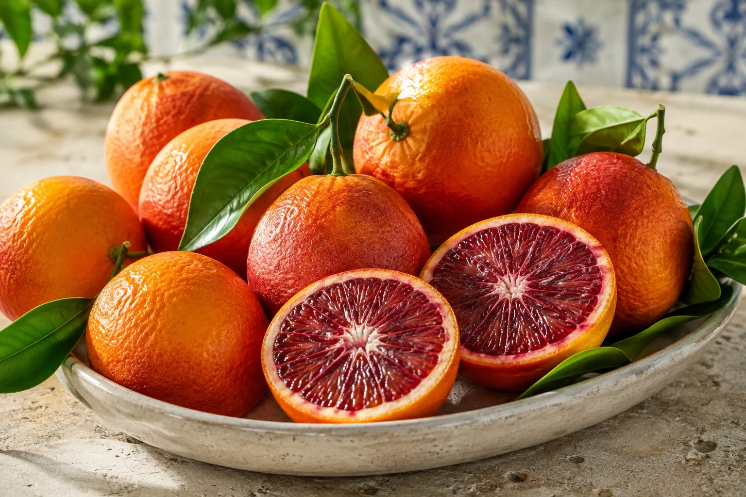 Orange sanguine de Sicile éclatante et tranches de pulpe rouge vif