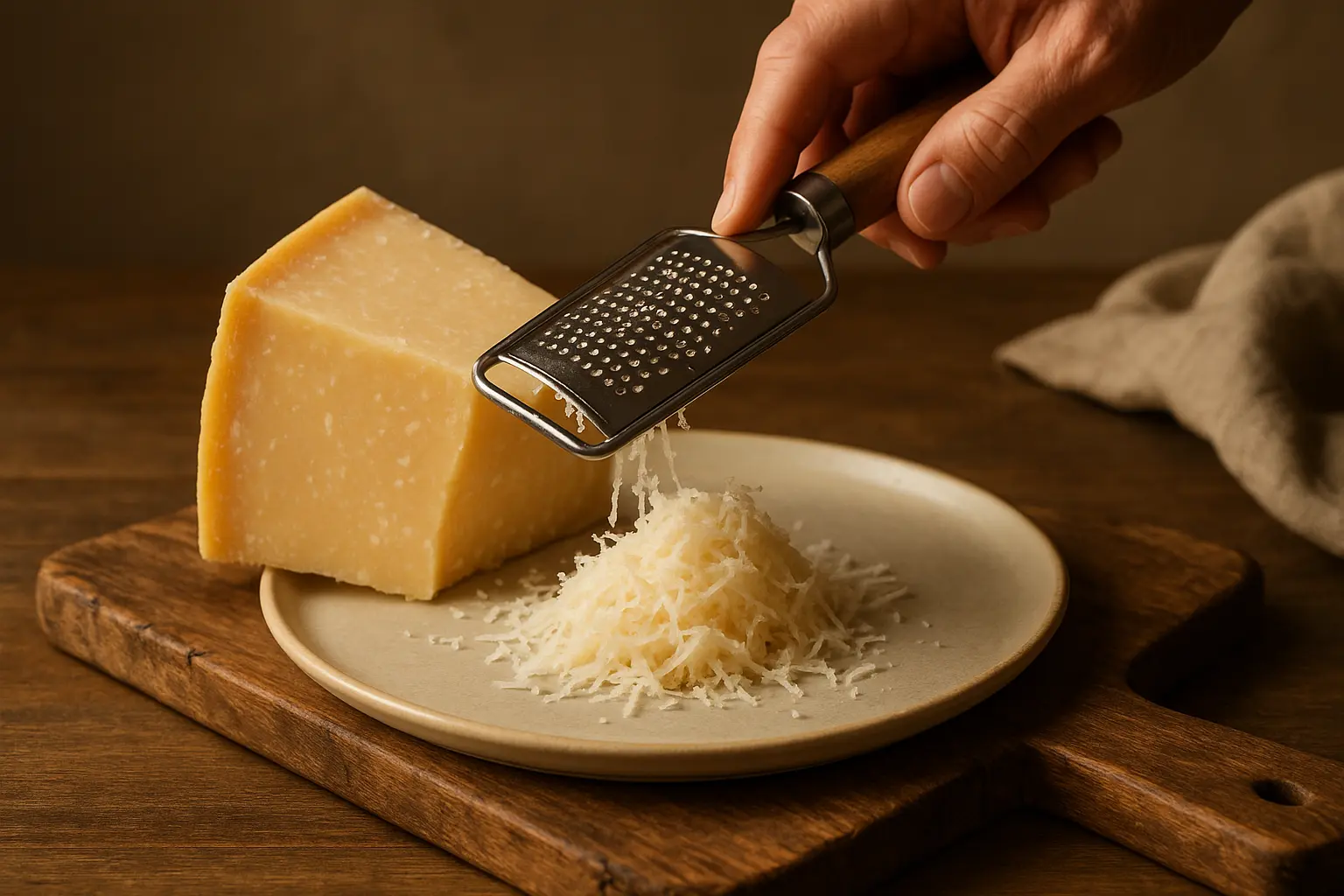 Bloc de fromage Parmigiano Reggiano avec croûte marquée à points