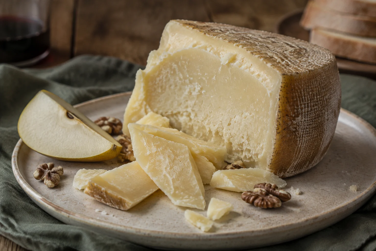 Fromage Pecorino Toscano affiné sur planche en bois