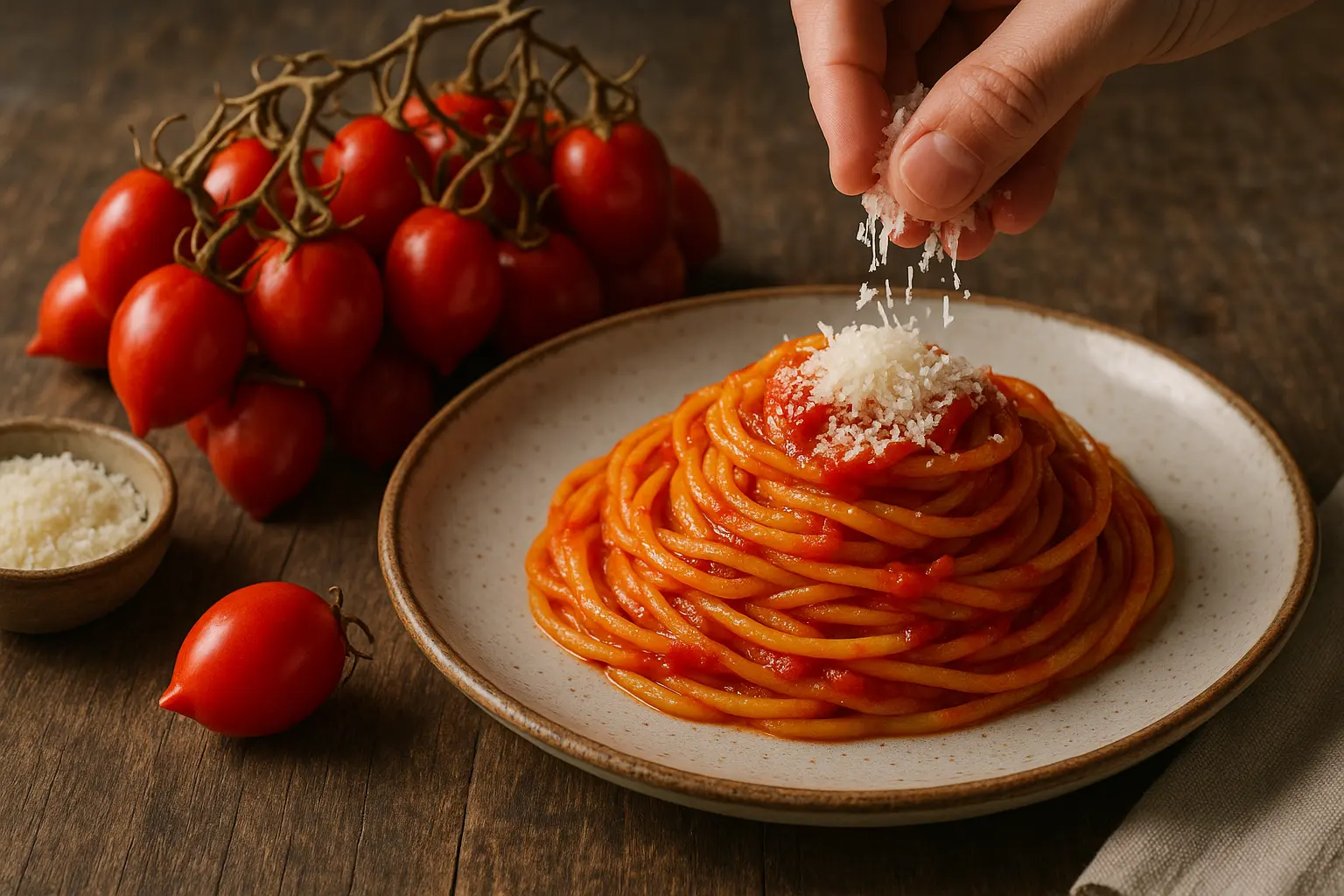 Grappes de Pomodoro del Piennolo suspendues, tomates rouges brillantes, terroir Vésuve