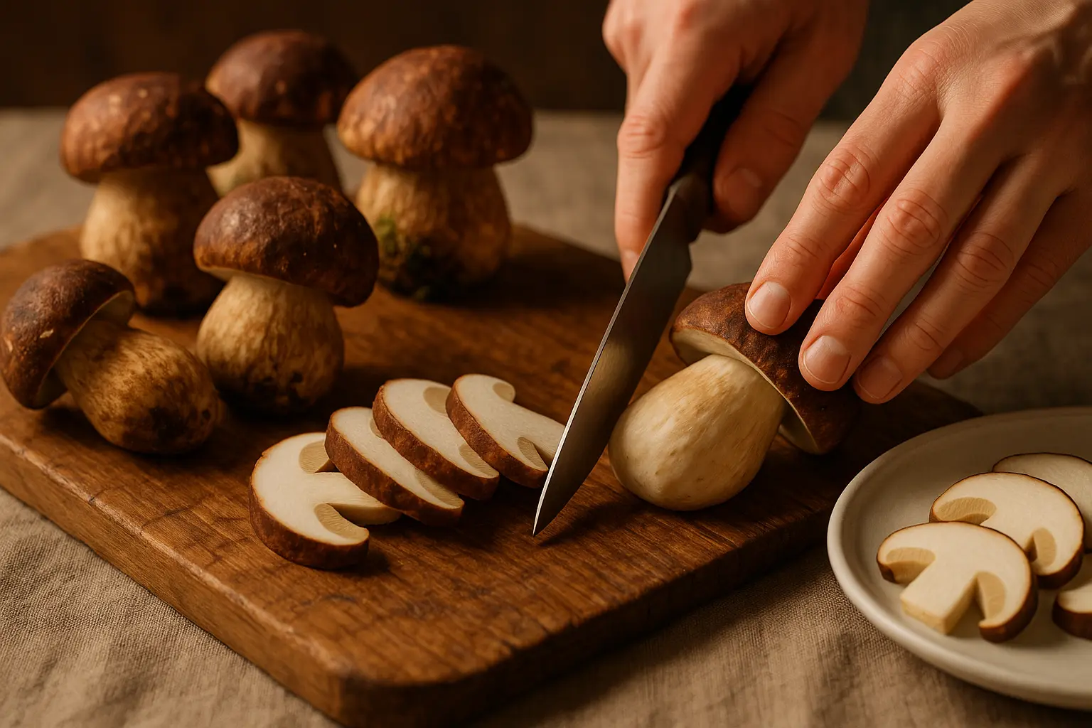Cèpes porcini frais dans une forêt italienne en automne