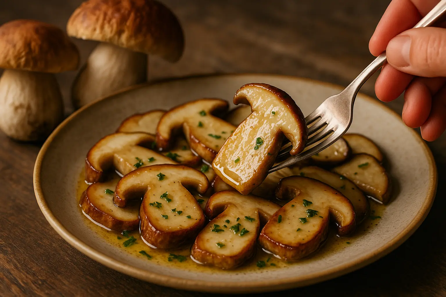 Cèpes porcini frais dans une forêt italienne