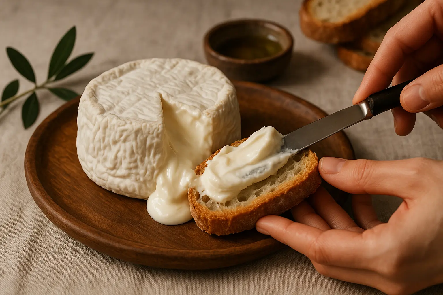Fromage Robiola crémeux sur planche de dégustation