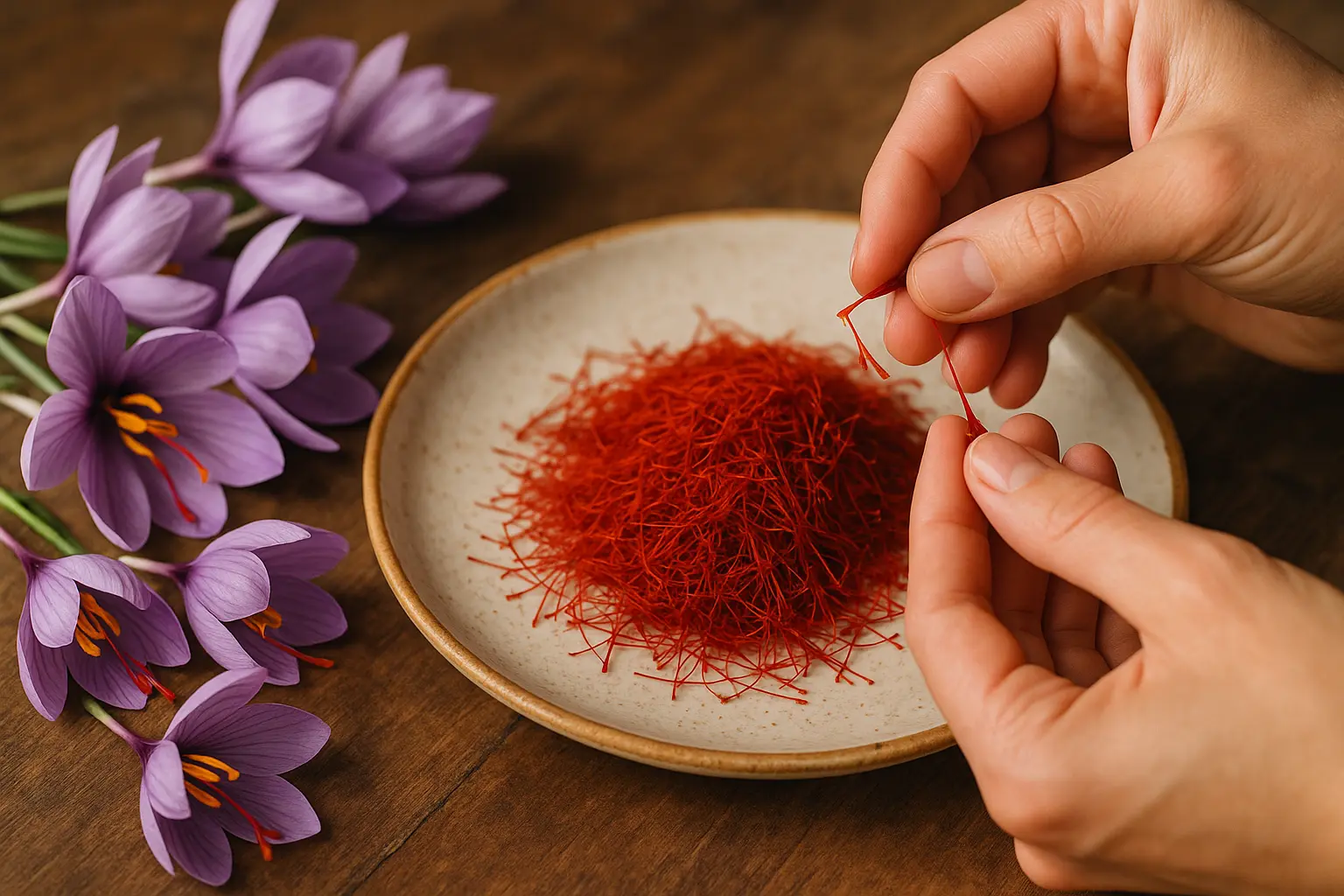 Filaments rouges de safran de L'Aquila sur fond clair