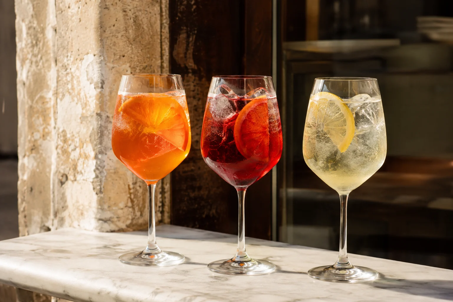 Verre de Spritz italien avec glaçons et tranche d'orange