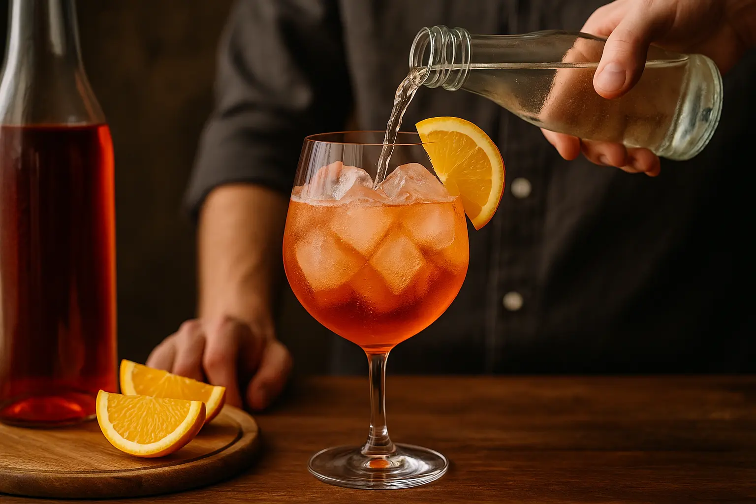 Verre de Spritz italien avec glaçons et tranche d'orange