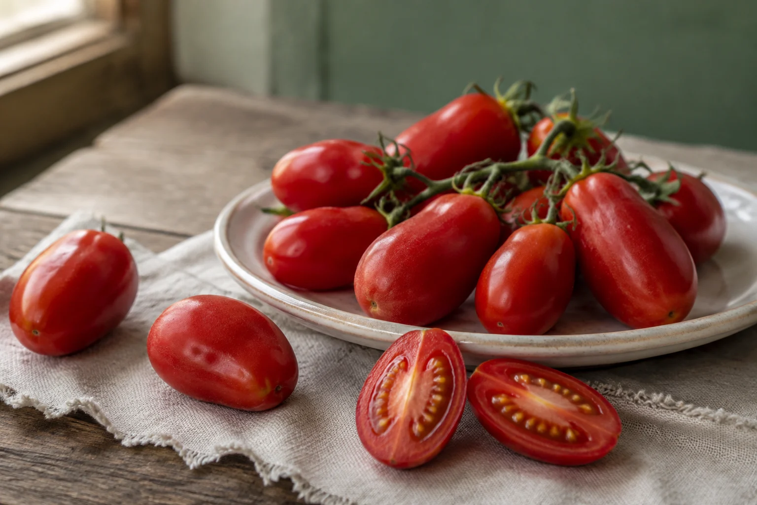 Gros plan sur un bouquet de tomates Datterino rouges brillantes