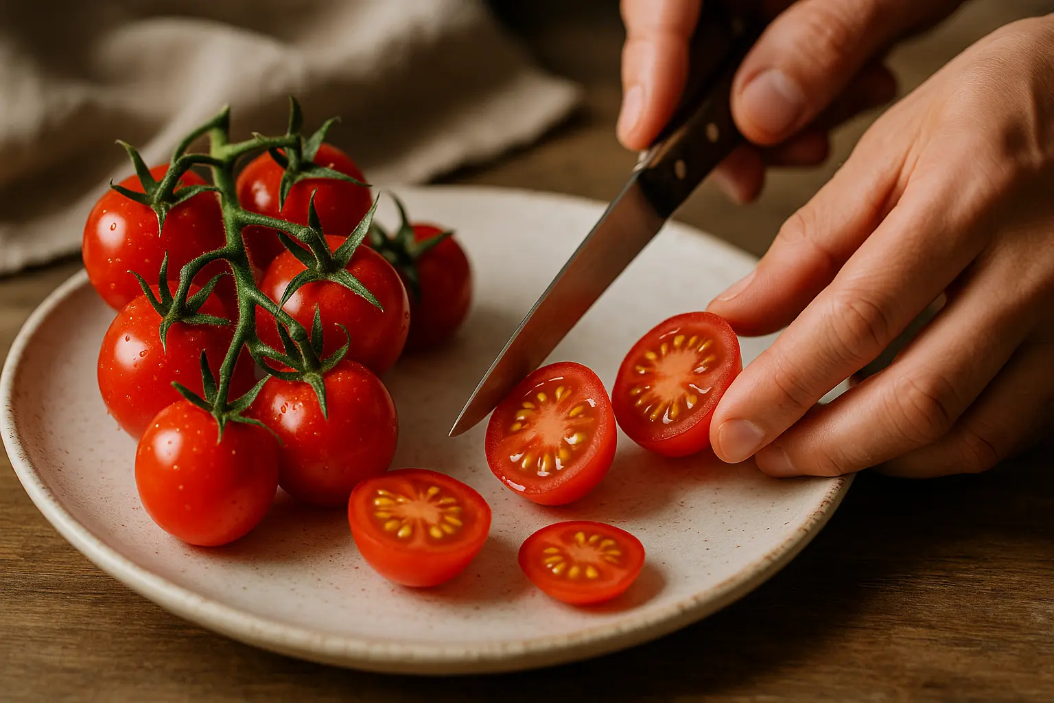 Tomate Pachino rouge vif posée sur un fond de terre sicilienne